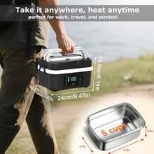 Insulated Lunch Box, Heated Bento Box, Portable Fast Heating Insulated Box, Stainless Steel Meal Box With Storage Bag, With Timer Heating Function, With Digital Display Rechargeable Food Warmer, Suitable For Office, Kitchen, Travel, Home, School, Car, Truck And Outdoor Use - Multicolor - View 5