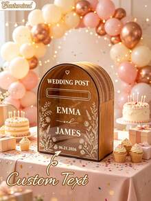 Personalized Wedding Card Box, Wooden Wedding Card Holder With Acrylic Front Panel, Customized Name Card Box, Wooden Rustic Classic Bohemian Style Wedding Decoration Storage Box, Creative Gift - Multicolor - View 2