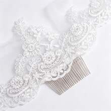 1pc Mantilla Bridal Court Style Long Veil Headpiece With Hair Comb, Lace Trim Mesh Shawl Wedding Dress Accessory For Women - A - View 5