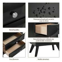 Pre-Assembled Nightstand Set Of 2, 2-Drawer Bedside Tables, Black Easy Setup: Add Legs & Knobs; Each Top Holds 44 Lb; Four 17"W Drawers Hold 11 Lb Each; 24.5" W Each; Fits Guest Rooms - Black - View 7
