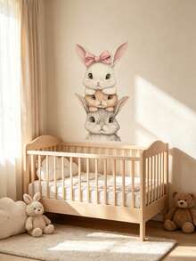 1 Set Creative Cute Rabbit Bow Wall Stickers, Self-Adhesive Removable, Easy To Use, Suitable For Children's Room, Nursery, Holiday, Bedroom, Baby Shower Decoration, Baby Gift - Multicolor - View 5