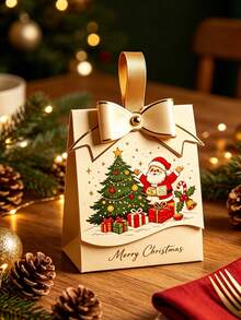10/5/1pc Christmas Gift Box,Featuring A Bow Design,Printed With A Santa Claus Pattern; Suitable For Christmas Party Favors, Christmas Decorations, Gift Bags, Home Decor, And Party Supplies. - One Size Fits All - View 6