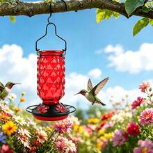 1PC Colorful Glass Bird Feeder With Hook For Hanging, Ant-Proof Hummingbird Water Feeder For Outdoor Garden And Yard, Wild Bird Feeder,Diamond-Shaped Embossed Glass Humming Bird Feeder, Tree-Hanging Outdoor Garden Bird Feeder - Multiple Styles - View 4
