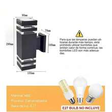 Lámpara de Pared LED Exterior Negra Moderna Luz Bidireccional Diseño Minimalista Decorativo Para Jardín Patio Balcón Terraza Entrada. - Negro - Ver 2