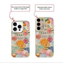 1pc TPU Material Coastal Shell & Sweet Orange Pattern Phone Case Compatible With IPhone 17 Pro Max/17/16 Pro Max/15/13/12/11/ S20 FE/A15/S24/A55/ Note 11/Note 12/Note 13 Pro Full Coverage Anti-Drop Soft Protective Cover - White - View 7