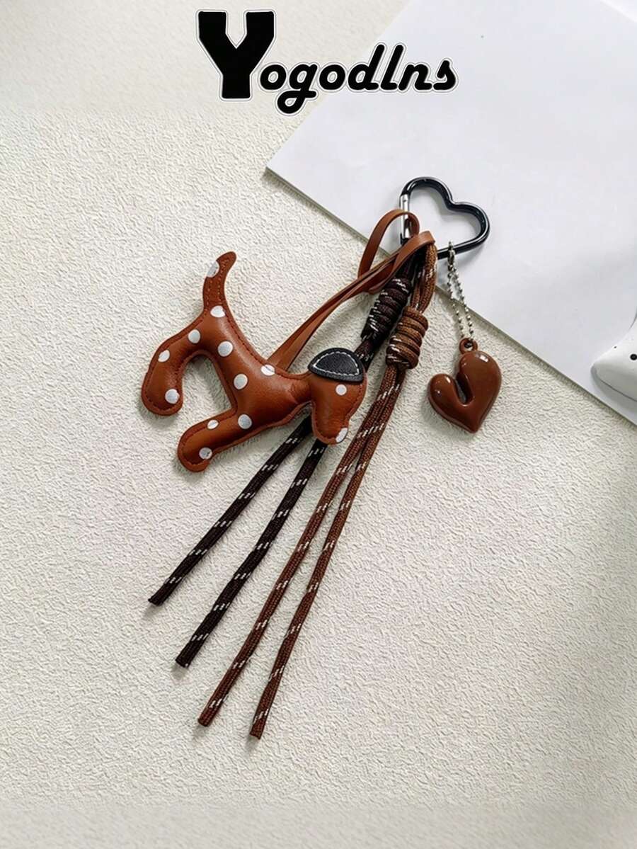 Yogodlns 創意 PU 皮革小狗吊飾鑰匙圈，可愛動物設計，包包掛飾/背包吊飾，時尚皮革吊飾 - 彩色 - 查看 1