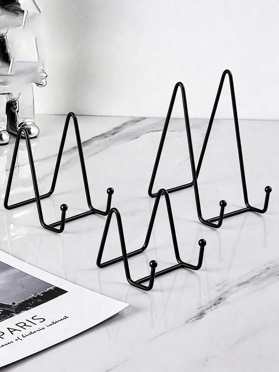 10pcs N-Shaped Iron Art Photo Frame Stand Minimalist Phone Tablet Metal Holder Metal Photo Frame Stand Ceramic Plate Artwork Display Rack Decorative Plate Display Rack Hanging Bracket - Black - View 1