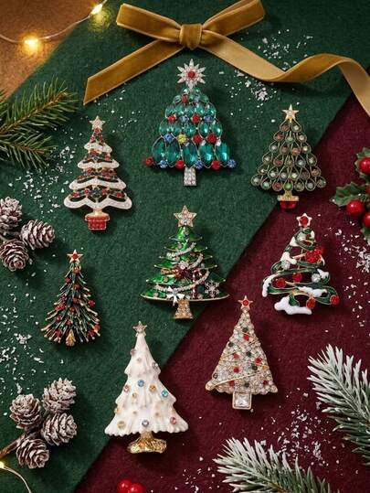 Bros Pohon Natal Enamel Rhinestone - Pin Meriah Mewah untuk Wanita Unisex Aksesori Pesta Kasual / Hadiah untuk Teman Lencana Dekorasi