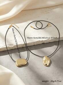 2pcs/Set Lava Pendant Double Layer Necklace, Abstract Asymmetrical Chunky Chain Necklace, Women Layered Jewelry, Suitable For Daily Wear And Party - Yellow Gold - View 3