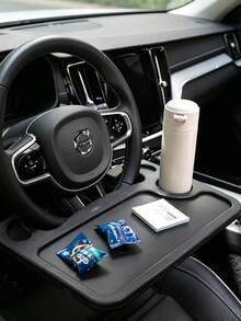 1件裝汽車方向盤托盤，多功能雙面車用餐桌，汽車筆電辦公支架，車內用餐書寫收納小托盤，附杯架設計，適用於大多數汽車方向盤 - 雙面可用 - 查看 2