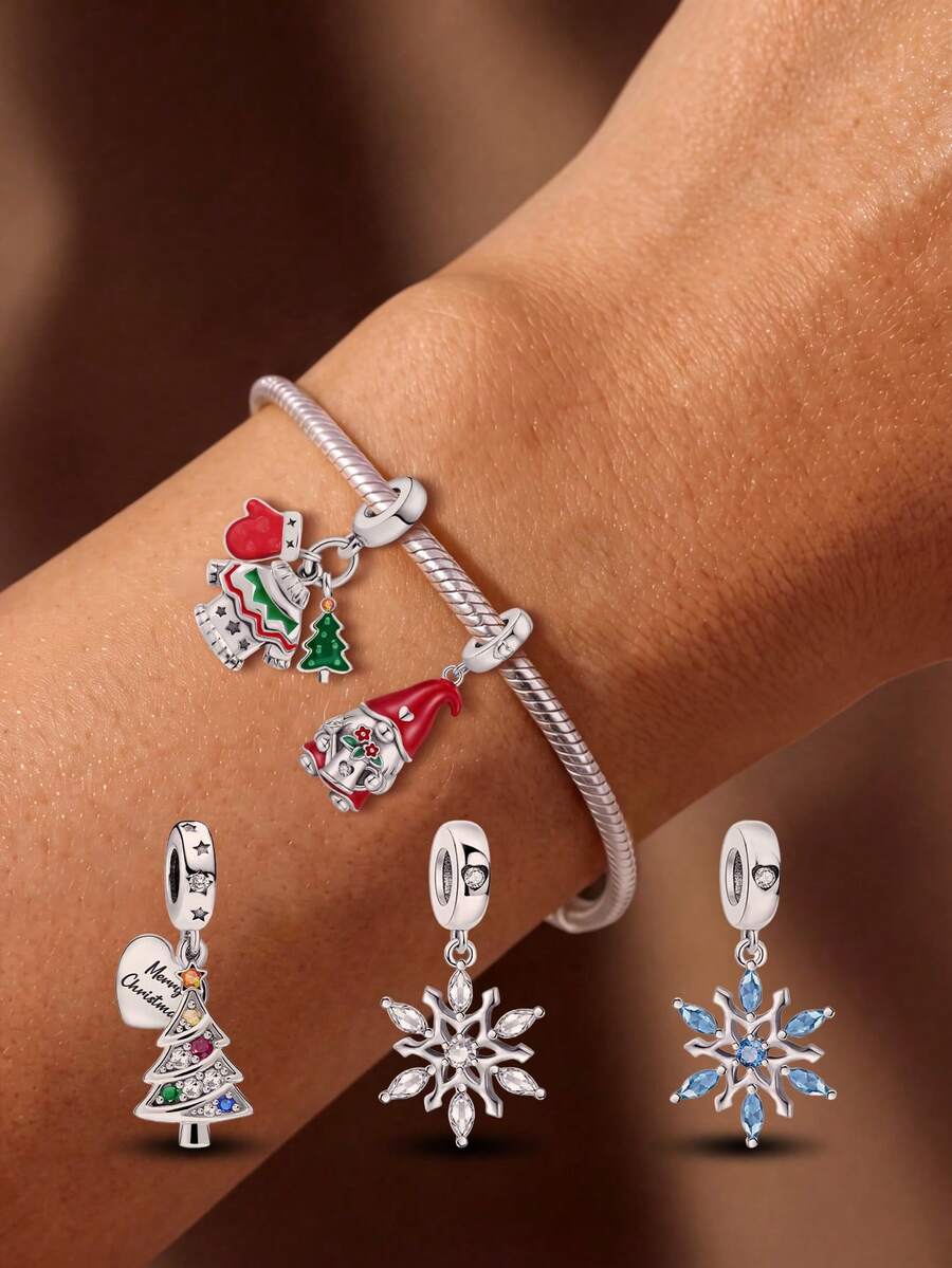 1 Holiday Limited Edition Color Diamond Christmas Tree, Christmas Clothes Pendant, Creative Exquisite Bead String DIY Bracelet Necklace Gift - Silver - View 1