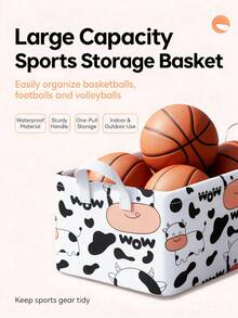 1PC Cow‑Print Fabric Storage Basket With Tall Reinforced Handles, Steel Frame Deep Closet Organizer Bin, Collapsible Storage Box For Clothes Yoga Sports Equipment, Waterproof Heavy‑Duty Storage Container For Bedroom Home Gym Living Room - Multicolor - View 2