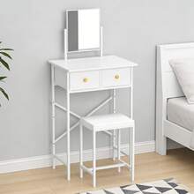 Small Vanity Desk With Mirror And Makeup Chair, 2-Drawer Vanity Table For Small Spaces - White - View 1