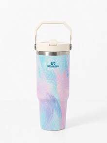 SCALON 30oz/800ML 1PC Colorful Line Pattern Tumbler, Dopamine Color Scheme Large Capacity Water Cup, Long-Lasting Cold & Heat Insulation, Portable Handle Design, Perfect Gift For Girlfriend / Best Friend / Students, Thoughtful Birthday & Holiday Gift, Autumn Travel Essential, Christmas Gift, College Must-Have - Multicolor - View 8
