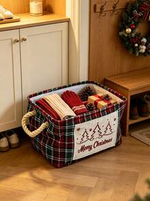 1pc Christmas Desktop Storage Boxes, Foldable Portable Organizer Baskets, Thickened Bins,Festive Print, Multi‑Color Holiday Style For Teens Adults, Xmas Tabletop Bedroom Dorm Office, Practical Storage Box For Daily Home Organization - Multicolor - View 9