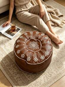 1/2pcs Bohemian Floral Embroidered Storage Ottoman, DIY Fillable Round Storage Stool With Hidden Compartment, Soft Waterproof PU Leather Footstool, Clothing & Toy Storage, Living Room Footrest, Bedroom Stool, Entryway Shoe Bench, Home Organization - Multicolor - View 7