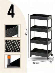 Estantería de 4 niveles con ruedas - NEGRO - Ver 1