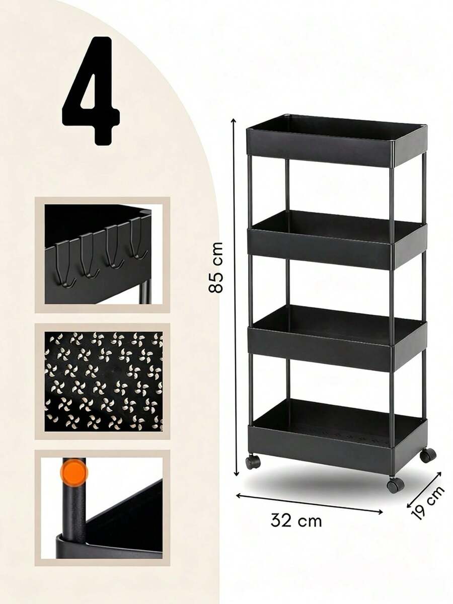 Estantería de 4 niveles con ruedas - NEGRO - Ver 1