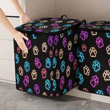 1pc Clothing Storage Box, Glowing Footprint Print Storage Bag, Large Capacity Foldable Storage Bag, Suitable For Blankets, Bedding And Clothes, Durable Non-Woven Fabric Material, Strong Zipper, Perfect Holiday Home Gift - Multicolor - View 7