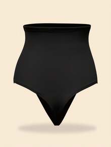1pc Women's Lace Shaping Thong, High Waist Tummy Control Shapewear, Butt Lifting Slimming - Black - View 7
