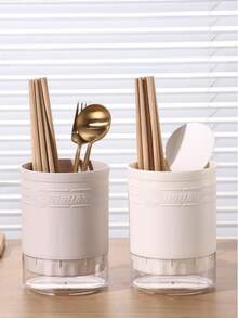 1 Multifunctional Kitchen Utensil Storage Box With Drip Tray, Circular Storage Bucket For Chopsticks And Tableware, Durable Material, Household Kitchen Accessories, Multiple Styles To Choose From, Suitable For Home And Restaurant Use - View 4