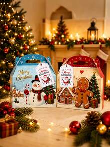 24/12pcs Christmas Santa Claus Gift Box Set, Christmas Tree & Snowman Print With Christmas Cards, Christmas Gift Packaging Handheld Box, Holiday Party Supplies, Christmas Gift Wrapping Box, Atmosphere Decor, Suitable For Christmas Table Decoration & Gift Wrapping - Multicolor - View 4
