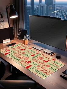 Christmas Large Mouse Pad, Vintage Christmas Letter Reindeer Snowflake Desk Mat, Non-Slip Rubber Bottom, Gaming Keyboard Desk Pad, Home Office Decor - View 3