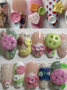 1Pc Cute Button Silicone Nail Art Mold, 3D Cartoon Cat Rabbit Apple Star Button Flower Butterfly Multi‑Pattern Nail Carving Template Reusable Clear 3D Embossed Resin Casting Template For DIY UV Gel Nail Charms Salon Home Manicure Decorations - Clear - View 2