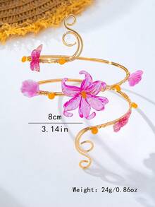 1pc Bohemian Floral Butterfly Arm Cuff Open Bangle Beach Vacation Body Accessory - Hot Pink - View 2