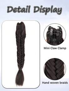 Brown-Black 16-Inch Hand-Braided Ponytail Extension, With Claw Clip, Suitable For Women - Multicolor - View 4