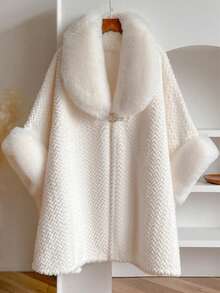 1pc Minimalist Premium Solid Color Plaid Faux Mink Fur Collar Scarf Cape - Multicolor - View 8