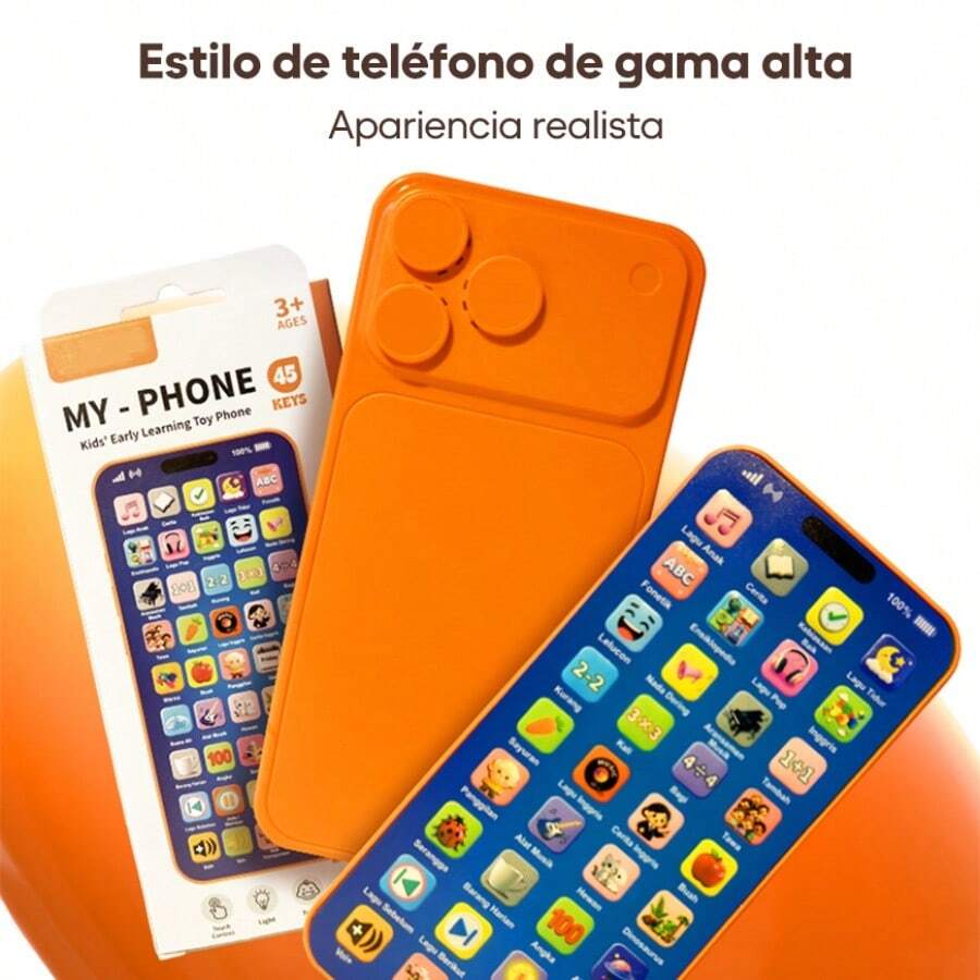 Multifunctional Children's Toy Phone With Built-In Music, Sound Effects, And Educational Content; Easy To Use And Durable. Orange - Orange - View 1