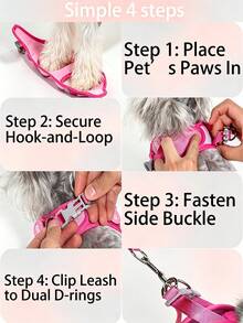 Adjustable Dog Harness And Leash Set With Reflective Strips, Escape-Proof And Tear-Resistant Pet Vest, Available In Pink, Purple, Black, Suitable For Cats And Small Dogs - Multicolor - View 10