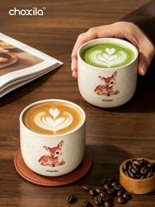 choxila Wide Mouth Ceramic Latte Mug Sweet Deer Pattern Decorative Porcelain Coffee Cup Practical Table Drinkware For Kitchen Counter Office Station And Everyday Beverage Serving - Multicolor - View 4