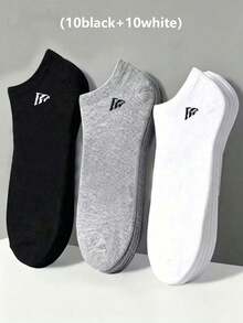 30/20/15/10/5/1 Pair Unisex Sports Socks, White/Black/Grey Ankle Socks, No-Sleeve Socks, Minimalist Fashion, Suitable For Daily Casual Wear (Random Style And Color) - Multicolor - View 31