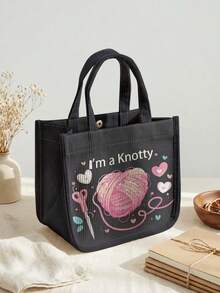 1pc Love Print Corduroy Tote Bag, Snap Button Closure Cute Handbag, Reusable Lunch Tote Bag For Student School Daily Outdoor Shopping Use - Black - View 2