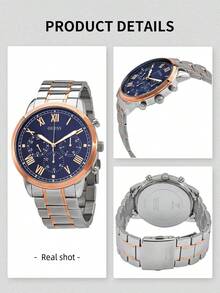 GUESS W1309G4 男士石英計時碼錶 雙色玫瑰金與銀色鋼製錶帶 藍色羅馬數字錶盤 100米防水 商務腕錶 - W1309G4 - 查看 6