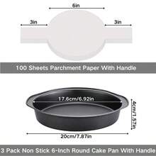 Set Loyang Kue Bulat, Loyang Kue Anti Lengket dari Baja Karbon dengan Pegangan, Termasuk Kertas Perkamen, Aman untuk Mesin Pencuci Piring - Hitam - View 10