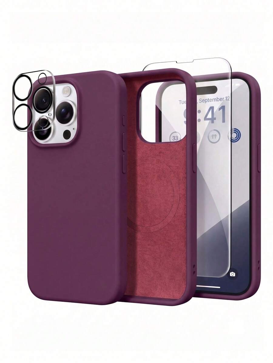 1pc Luxury Wireless Charge Phone Case Compatible With Iphone 18 Pro Max 17 AIR 16 15 14 13 12 11 Pro Max Plus Shockproof PC Slim Cover Includes Screen Protector & Camera Protection - Plum - View 1