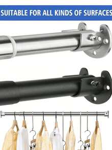 1PC Black/Silver Stainless Steel Telescopic Shower Curtain Rod, 2.5CM Diameter, Multiple Lengths, Shower Curtain Rod, Curtain Rod, Closet Hanging Rod, Telescopic Rod, Drying Rack, Hanging Rod, Support Rack, Kitchen Tool Storage Rod, Tension Rod, Spatula Hanging Rod, Spoon Hanging Rod, Cutting Board Hanging Rod, Kitchen Towel Hanging Rod, Whisk Hanging Rod, Soup Ladle Hanging Rod, Stainless Steel Material, Easy Installation, No Adhesive Needed - Silver - View 2