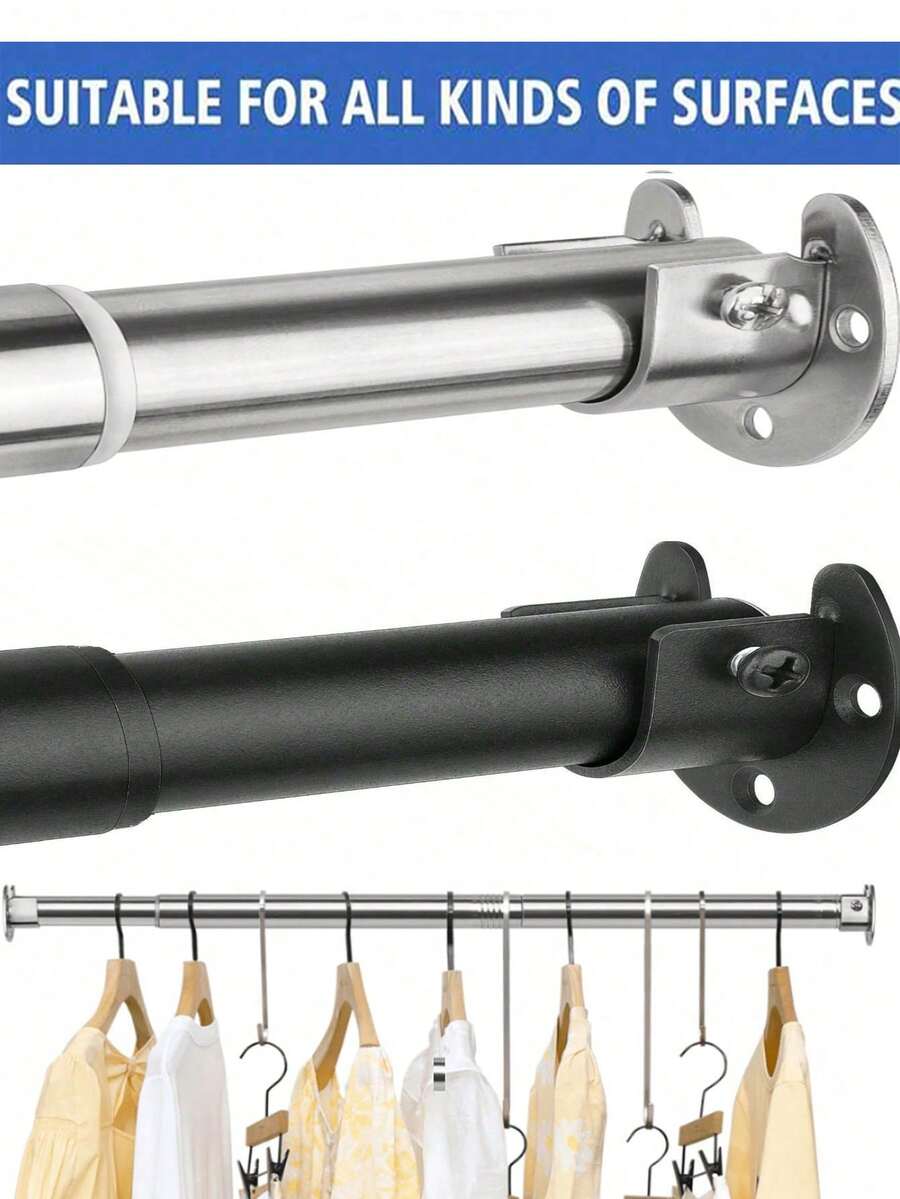 1PC Black/Silver Stainless Steel Telescopic Shower Curtain Rod, 2.5CM Diameter, Multiple Lengths, Shower Curtain Rod, Curtain Rod, Closet Hanging Rod, Telescopic Rod, Drying Rack, Hanging Rod, Support Rack, Kitchen Tool Storage Rod, Tension Rod, Spatula Hanging Rod, Spoon Hanging Rod, Cutting Board Hanging Rod, Kitchen Towel Hanging Rod, Whisk Hanging Rod, Soup Ladle Hanging Rod, Stainless Steel Material, Easy Installation, No Adhesive Needed
