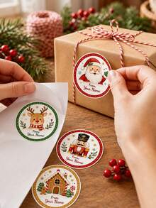 11/20/40 buah Stiker Kado Natal Bulat dengan Teks Kustom Personalisasi, Stiker Nama Kustom, Stiker Label Nama Perekat, Pola Santa, Rusa Kutub, Manusia Salju, dll., Pembungkus Kado Natal, Hadiah untuk Keluarga, Teman, dan Pecinta, Pembungkus Kotak Kado, Amplop, dan Tas Kado - MultiWarna - View 6
