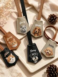 Custom Hand-Painted Leather Dog Portrait Pet Charm Pendant Keychain, Personalized Pet Dog Portrait Keepsake, Custom Christmas Decoration - Multicolor - View 5