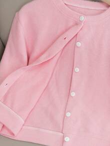 Teen Girls Casual Solid Color Knit Cardigan Short Long Sleeve Top Autumn Winter - Pink - View 4