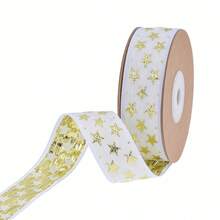 1 Roll 5 Yards New Gold Metallic Thread Jacquard Embroidered Ribbon Packaging Gold Christmas Tree Star Christmas Decoration Ribbon - View 10