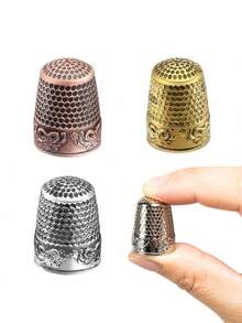 1pc Retro Sewing Needle, Stainless Steel Sewing/Cutting Finger Protector Thimble, Hand Sewing Needle Cover For Stitching - Multicolor - View 1
