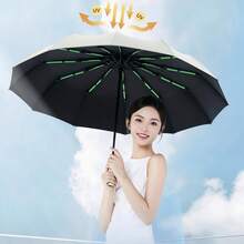 60-Rib Ultra-Strong Windproof Fully Automatic Umbrella, Unisex Large Size Rainproof Sun-Protection Anti-UV Folding Umbrella (Green), Boys Valentine's Day Heart Summer Cool Beach Travel Spring/Summer Selected Bridesmaid Gift Bedroom Decor Garden Kitchen Decor Summer Beach Travel Essential Room Decor Squeeze Toy Graduation Season Outdoor Garden Travel Essential Portable Essential Beach Essential Graduation Season Graduation Ceremony Graduation Gift - Beige - View 1