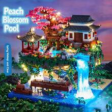 1 Set Peach Blossom Pond Building Blocks, Chinese Traditional Pavilion And Waterfall Scene Micro Building Block Set, High Difficulty Assembly Building Block Set, Adult Assembly Construction Toy, Home Decor Collection Gift, Birthday Gift, Holiday Gift, Halloween Gift, Christmas Gift, Party Gift, Small Gift - Multicolor - View 3
