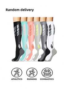 1/2/4 Pairs Random Unisex Compression Socks, Over-The-Knee Socks Suitable For Men And Women, Suitable For Running, Cycling And Fitness, Autumn Clothing, Autumn Style, Breathable Sports Socks - Multicolor - View 8