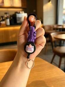 Cute Animal Retractable Lanyard Colorful Braided Rope Enhanced Pull Force Anti-Theft Device Retractable Keychain Thickened Twisted Rope Outdoor Retractable Lanyard Work ID Badge Retractable Clip Multifunctional Anti-Loss Keychain - Multicolor - View 7